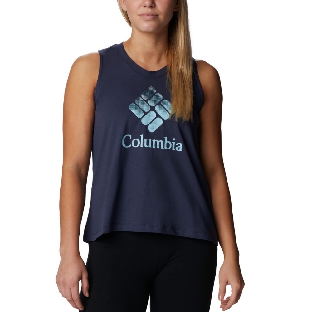 Columbia Tank Topā Women Blue Graphic Logo Sleeveless Casual Top Sz S M L XL